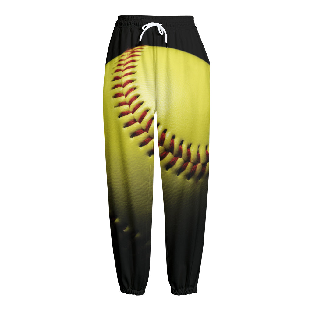 Yellow Softball Ball Print Fleece Lined Knit Pants