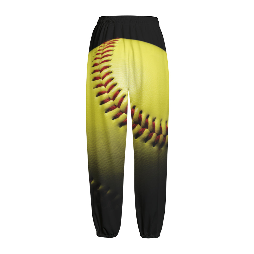 Yellow Softball Ball Print Fleece Lined Knit Pants