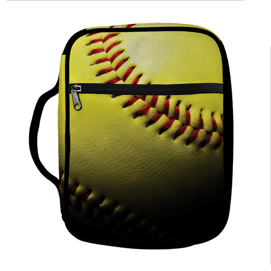 Yellow Softball Ball Print Front Pocket Bible Bag
