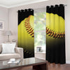 Yellow Softball Ball Print Grommet Curtains