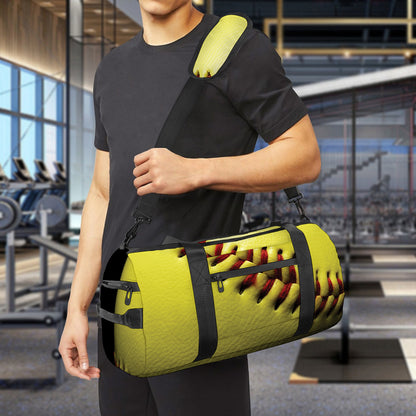 Yellow Softball Ball Print Gym Bag