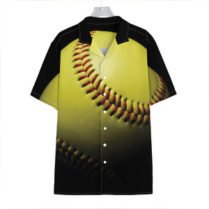 Yellow Softball Ball Print Hawaiian Shirt