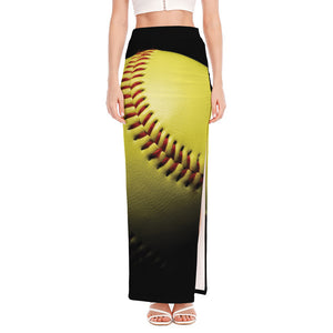 Yellow Softball Ball Print High Slit Maxi Skirt