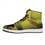 Yellow Softball Ball Print High Top Leather Sneakers