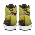 Yellow Softball Ball Print High Top Leather Sneakers