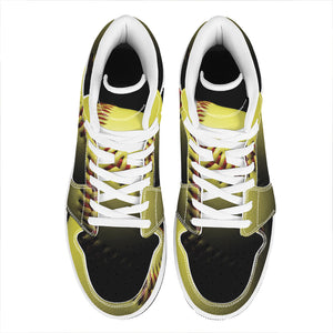 Yellow Softball Ball Print High Top Leather Sneakers