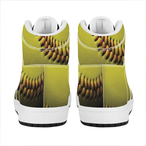 Yellow Softball Ball Print High Top Leather Sneakers