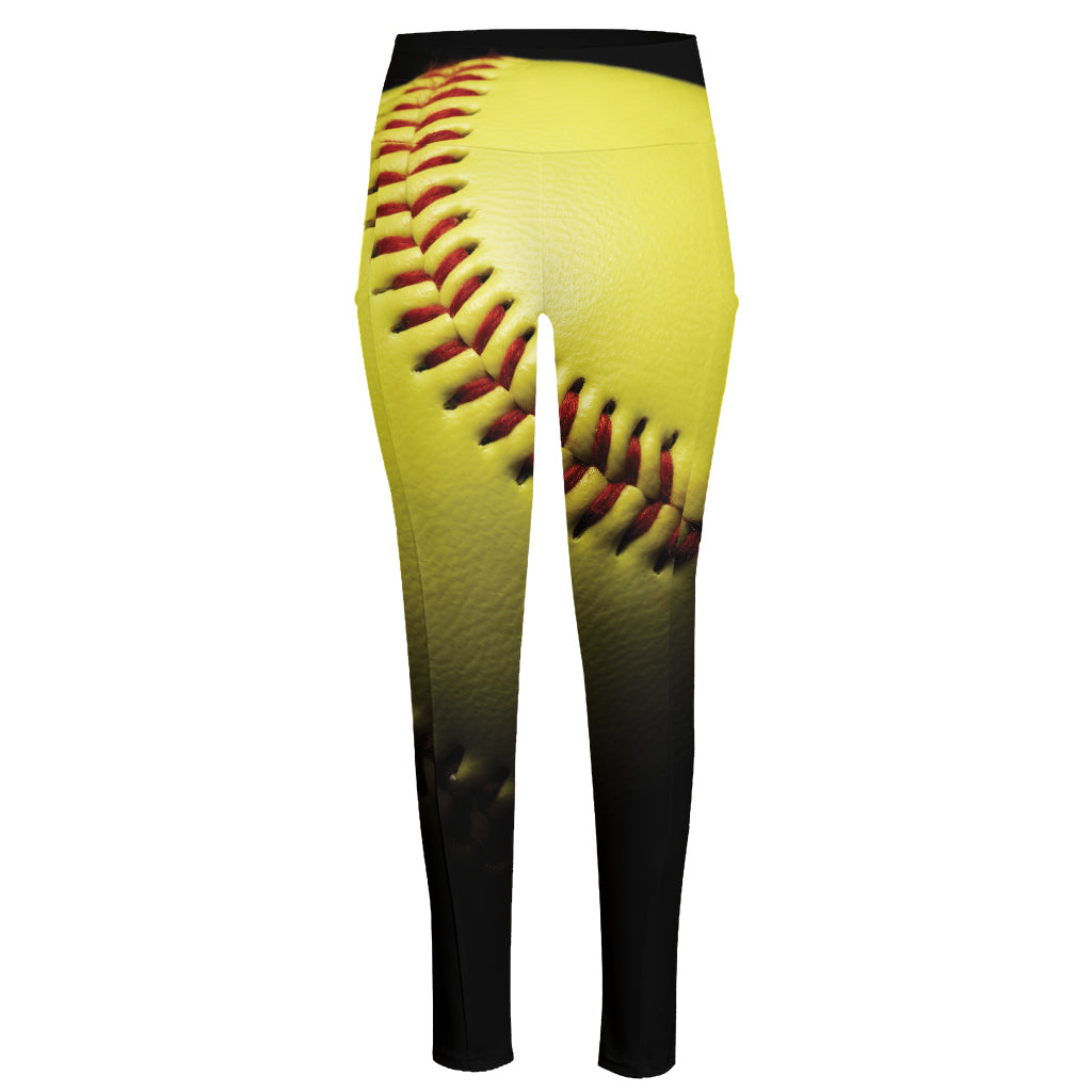 Yellow Softball Ball Print High-Waisted Pocket Leggings