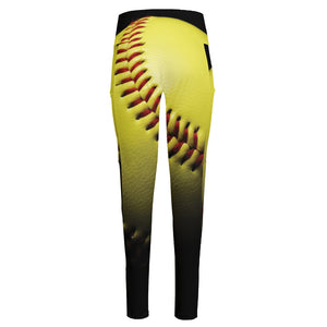 Yellow Softball Ball Print High-Waisted Pocket Leggings