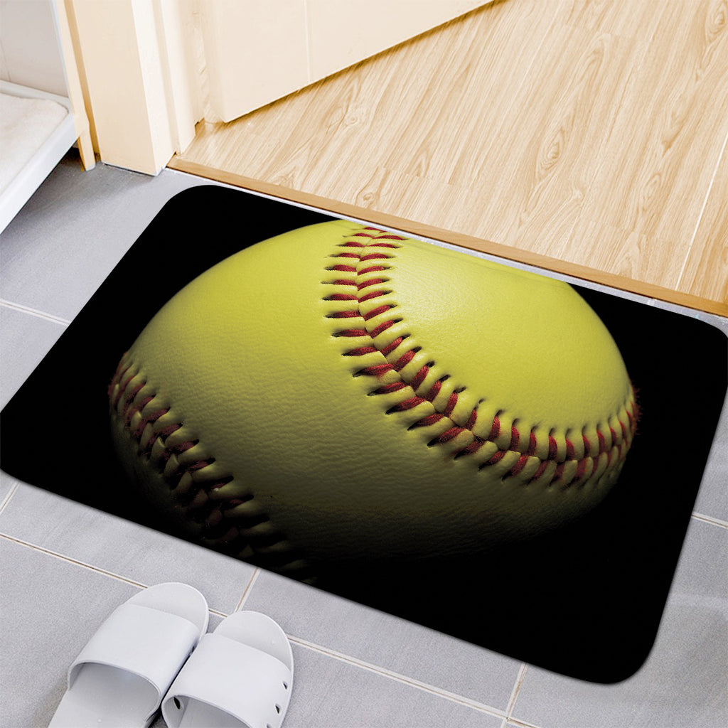 Yellow Softball Ball Print Indoor Door Mat