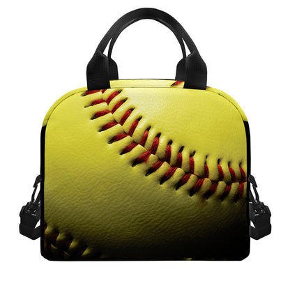 Yellow Softball Ball Print Insulated Lunch Bag