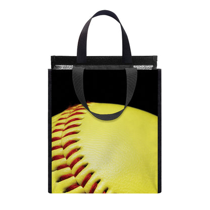 Yellow Softball Ball Print Insulated Lunch Tote