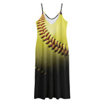 Yellow Softball Ball Print Jersey Midi Cami Dress