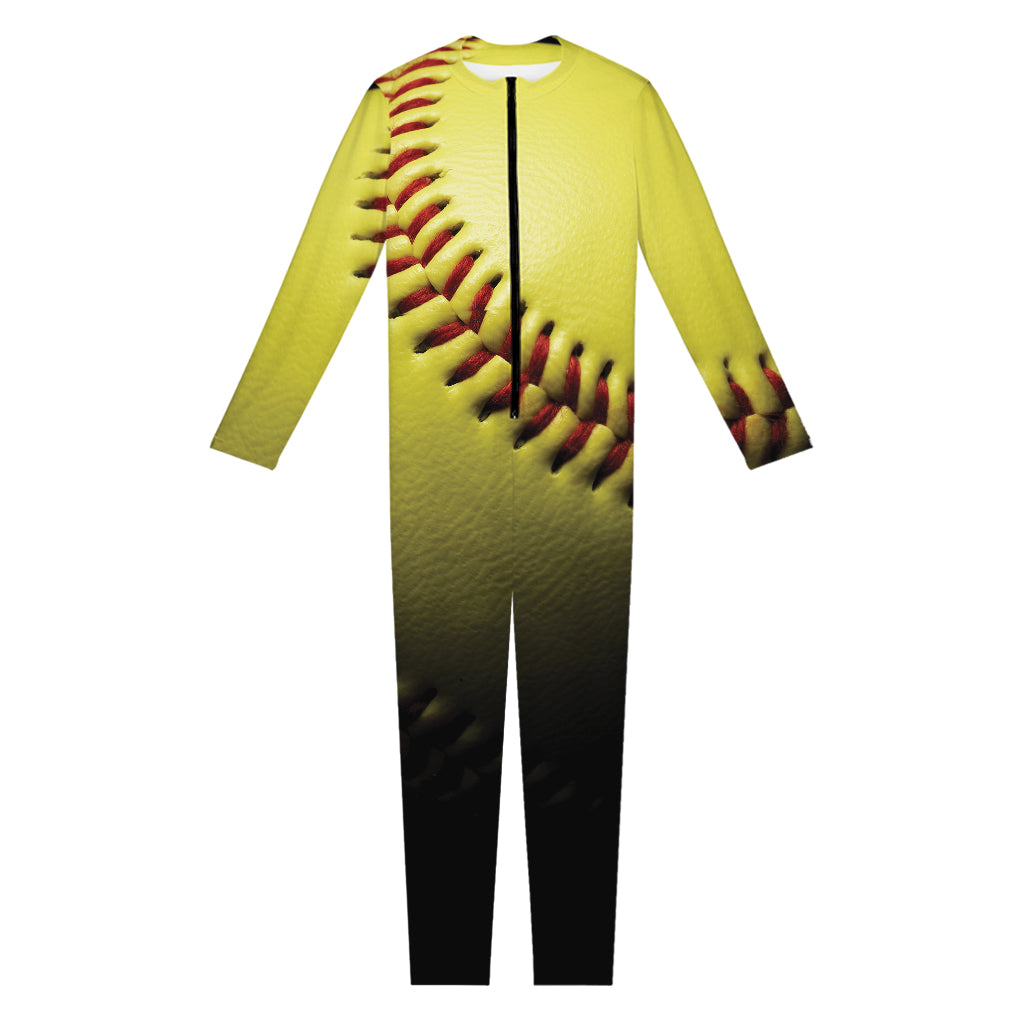 Yellow Softball Ball Print Jumpsuit