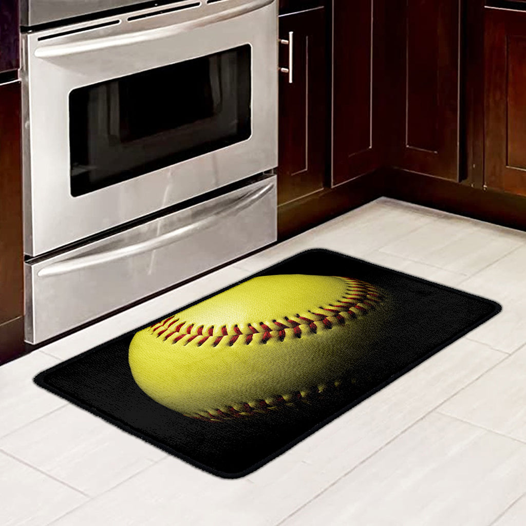 Yellow Softball Ball Print Kitchen Mat