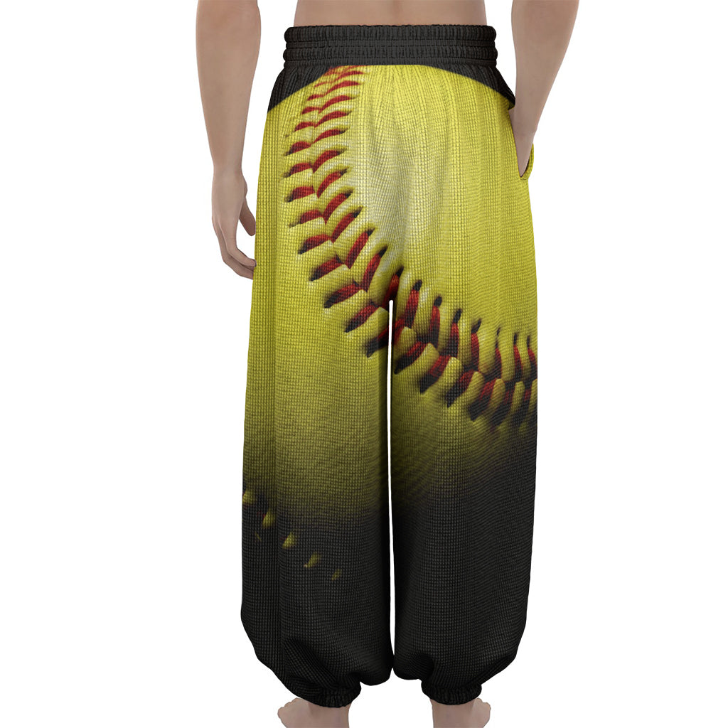 Yellow Softball Ball Print Lantern Pants