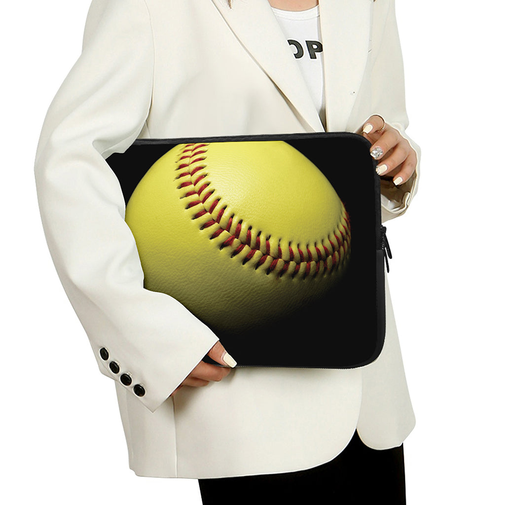 Yellow Softball Ball Print Laptop Sleeve