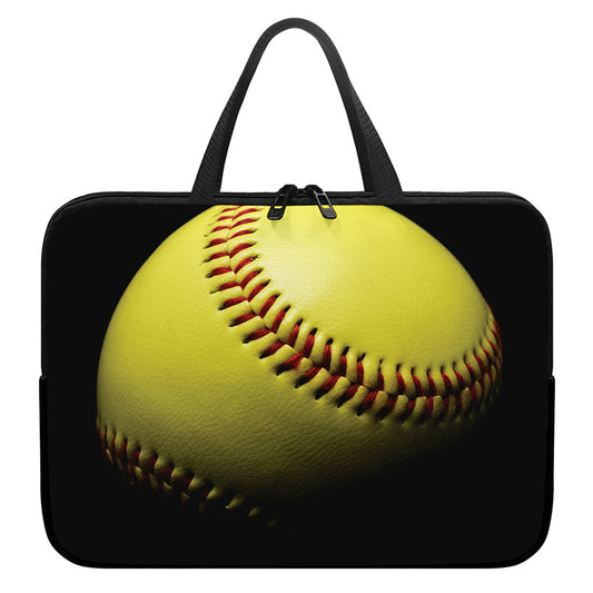 Yellow Softball Ball Print Laptop Sleeve With Handle