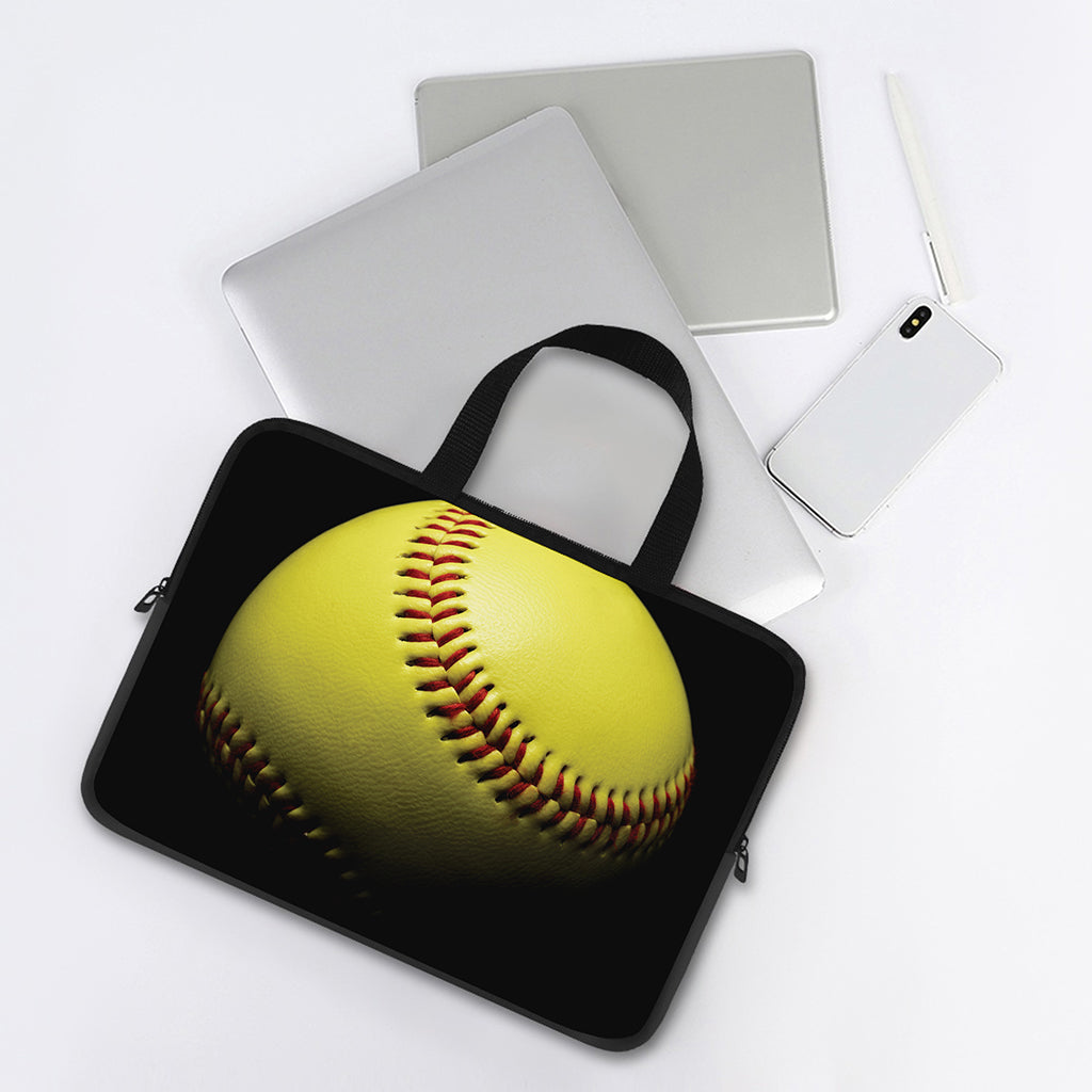 Yellow Softball Ball Print Laptop Sleeve With Handle