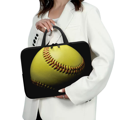 Yellow Softball Ball Print Laptop Sleeve With Handle