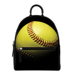 Yellow Softball Ball Print Leather Backpack