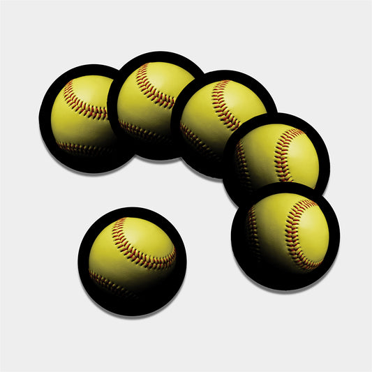 Yellow Softball Ball Print Leather Coaster Set