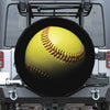 Yellow Softball Ball Print Leather Spare Tire Cover