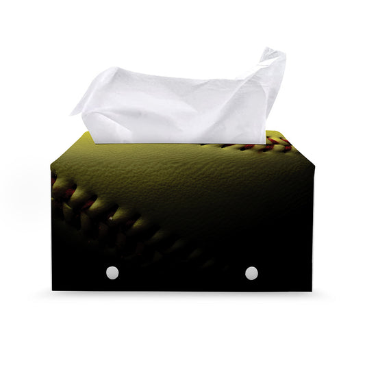 Yellow Softball Ball Print Leather Tissue Box Cover