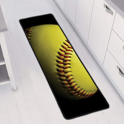 Yellow Softball Ball Print Long Kitchen Mat