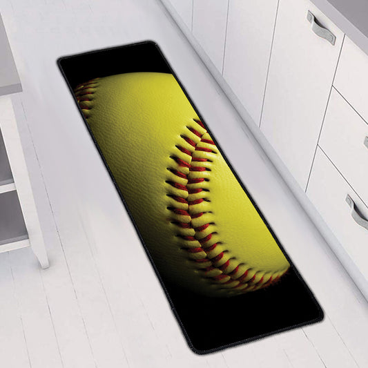 Yellow Softball Ball Print Long Kitchen Mat