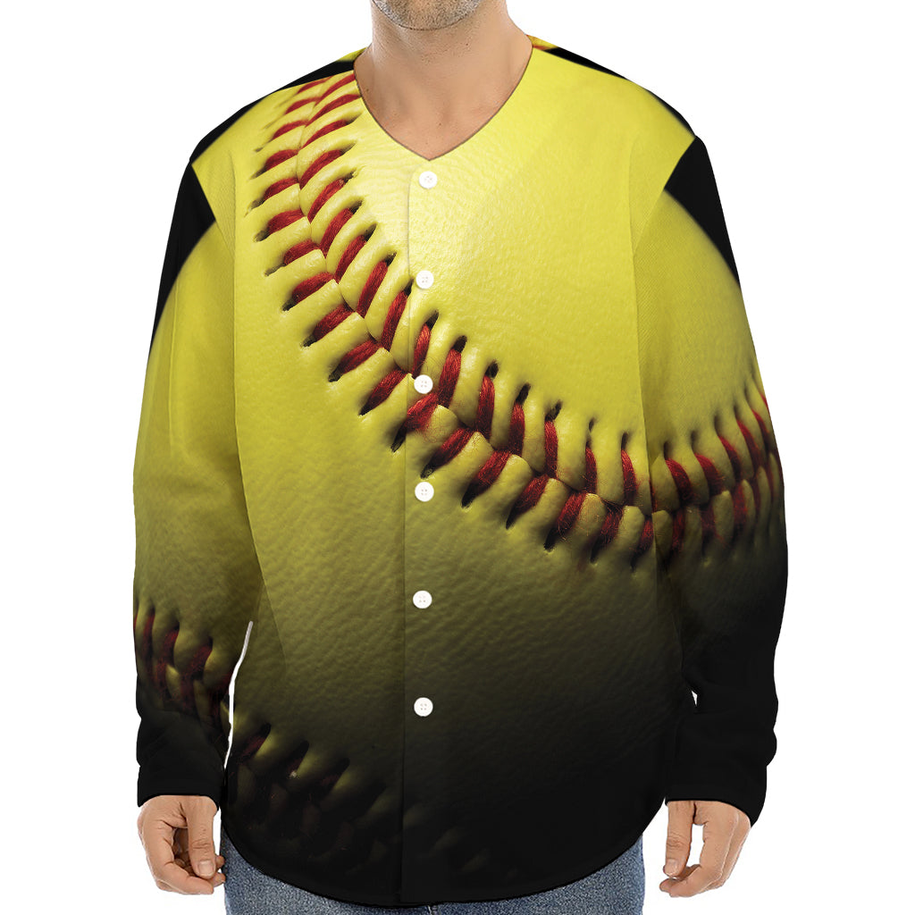 Yellow Softball Ball Print Long Sleeve Baseball Jersey