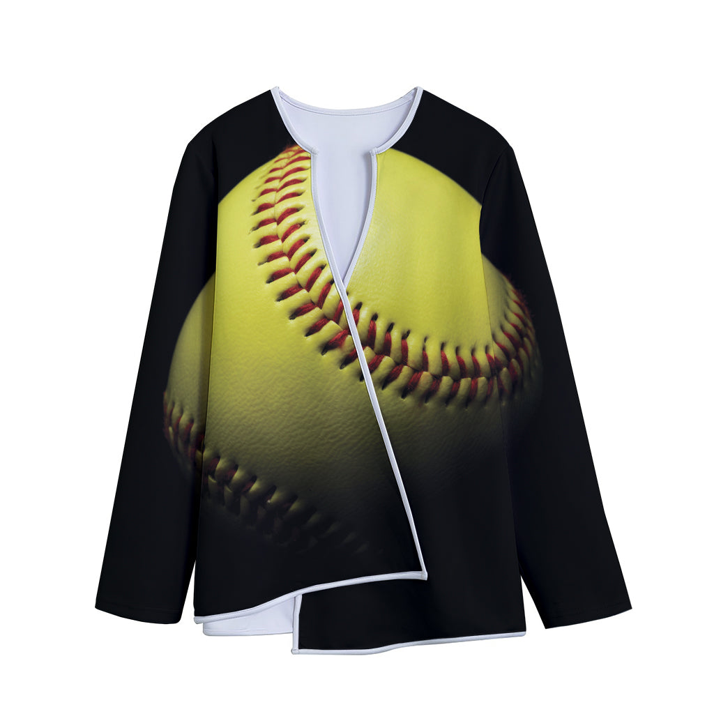 Yellow Softball Ball Print Long Sleeve Short Coat