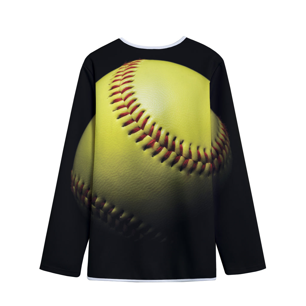 Yellow Softball Ball Print Long Sleeve Short Coat