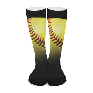 Yellow Softball Ball Print Long Socks