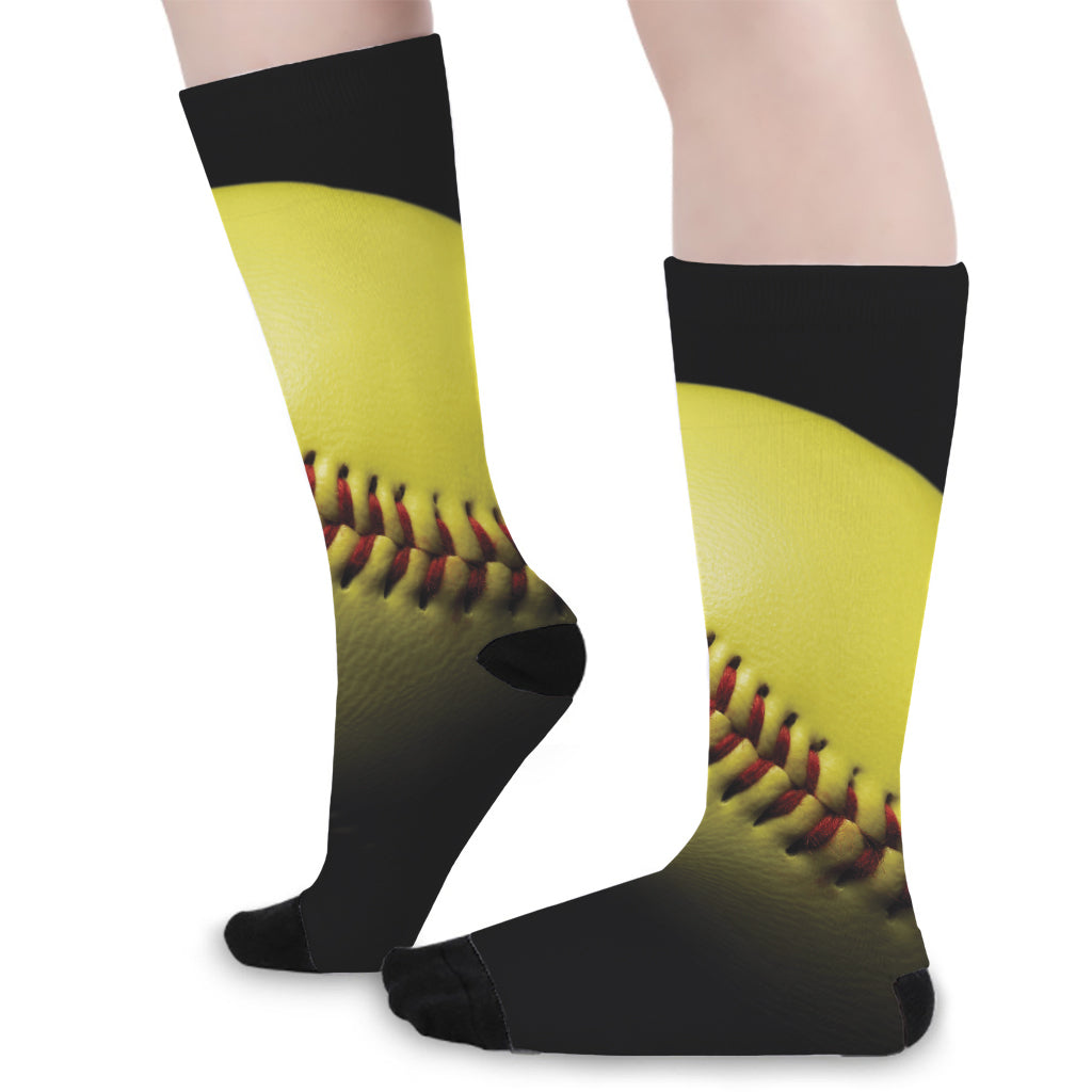 Yellow Softball Ball Print Long Socks