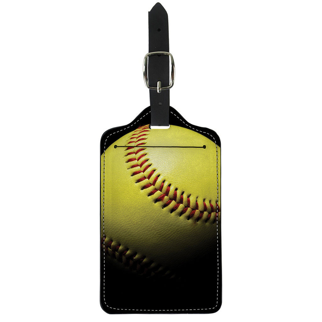 Yellow Softball Ball Print Luggage Tag