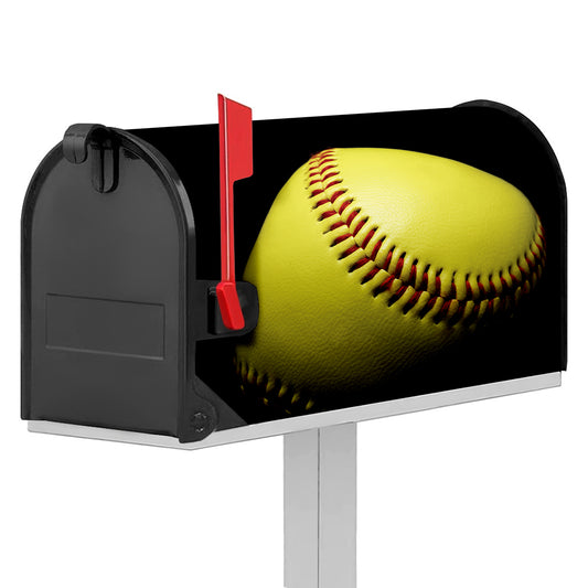 Yellow Softball Ball Print Mailbox Cover
