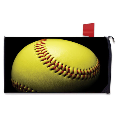 Yellow Softball Ball Print Mailbox Cover