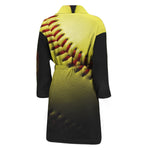 Yellow Softball Ball Print Men's Bathrobe