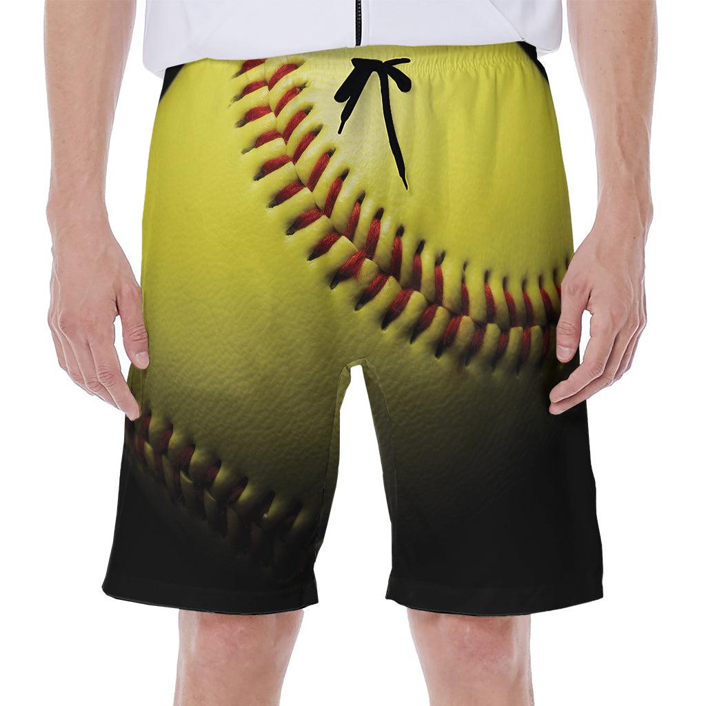 Yellow Softball Ball Print Men's Beach Shorts