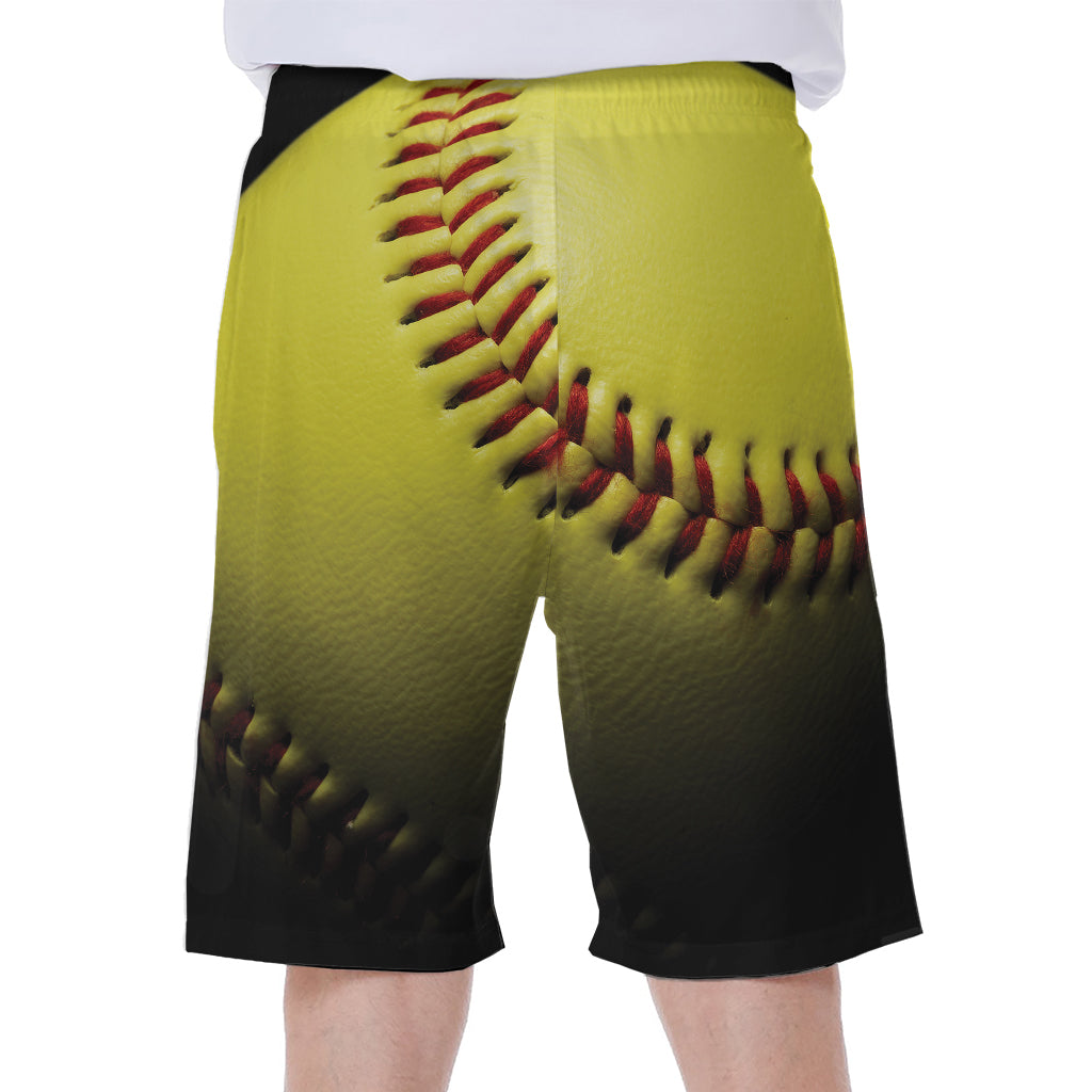 Yellow Softball Ball Print Men's Beach Shorts