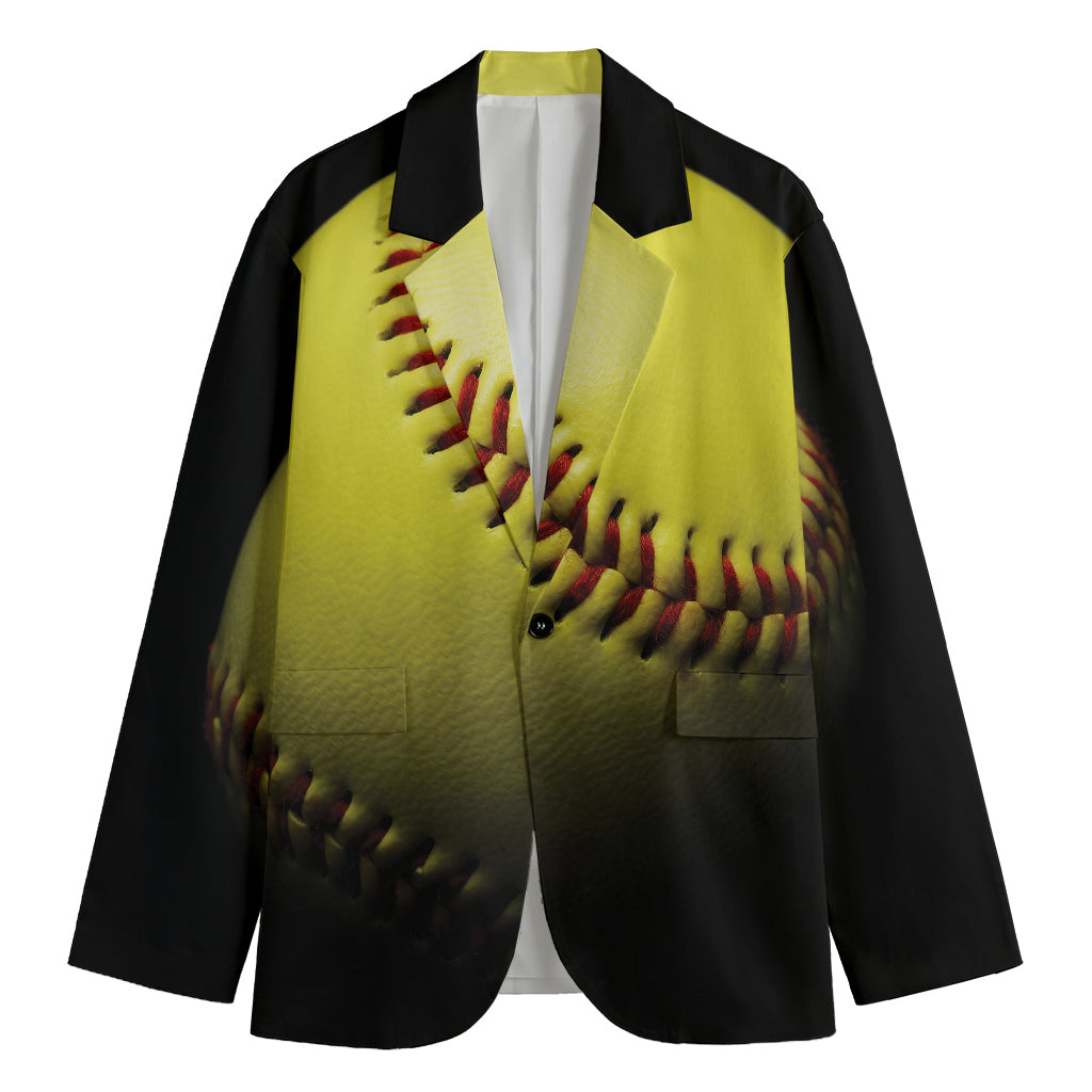 Yellow Softball Ball Print Men's Blazer