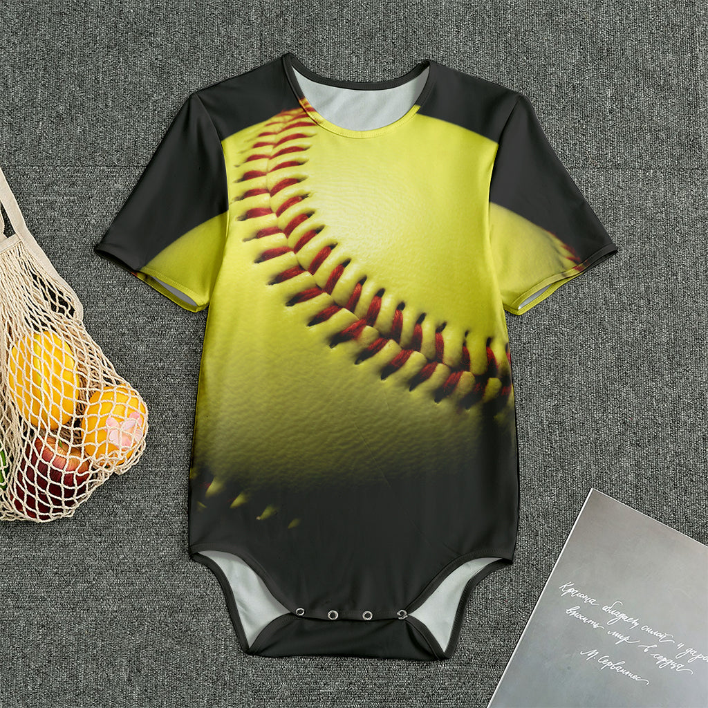 Yellow Softball Ball Print Men's Bodysuit