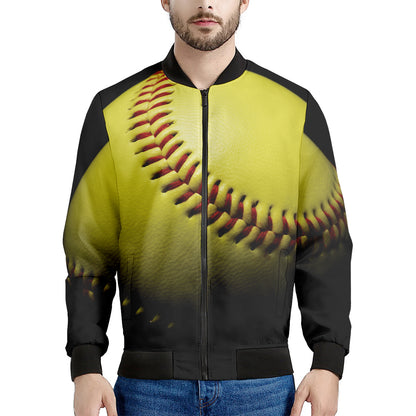 Yellow Softball Ball Print Men's Bomber Jacket