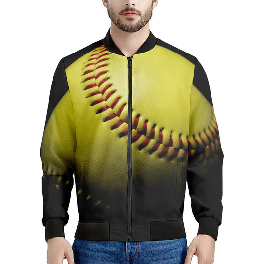 Yellow Softball Ball Print Men's Bomber Jacket