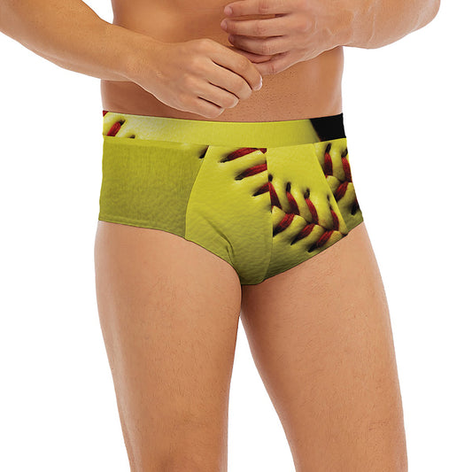 Yellow Softball Ball Print Men's Briefs