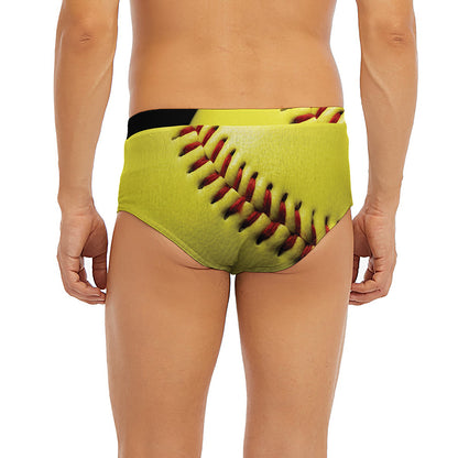 Yellow Softball Ball Print Men's Briefs