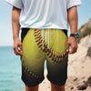 Yellow Softball Ball Print Men's Cargo Shorts