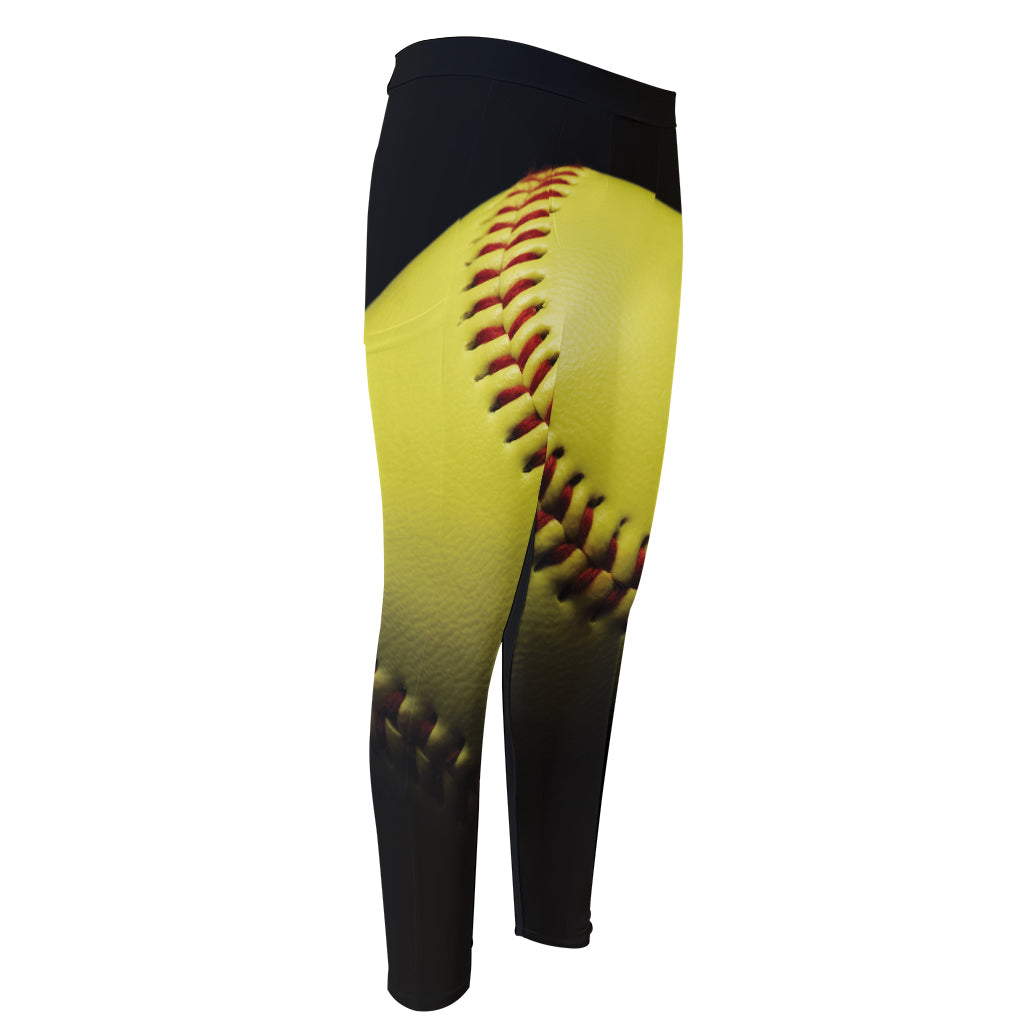 Yellow Softball Ball Print Men's Compression Pants