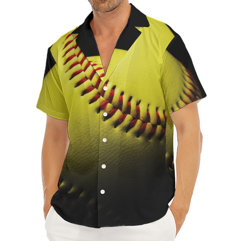 Yellow Softball Ball Print Men's Deep V-Neck Shirt